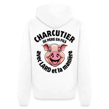 butcher, butcher, I'm a mouthpiece - Unisex Premium Organic Zip Hoodie - white - Back - Thijin (182cm)
