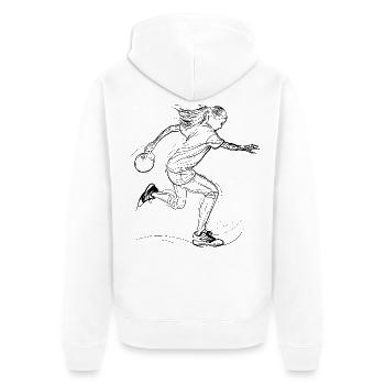 Bowlingspielerin Zeichnung - Unisex Premium Bio Zip Hoodie - Weiß - Hinten - Thijin (182cm)