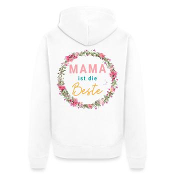 Mama ist die Beste! Floral, bunt, personalisierbar - Unisex Premium Bio Zip Hoodie - Weiß - Hinten - Thijin (182cm)