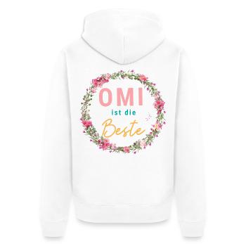 Omi ist die Beste! Wildblumen, personalisierbar - Unisex Premium Bio Zip Hoodie - Weiß - Hinten - Thijin (182cm)