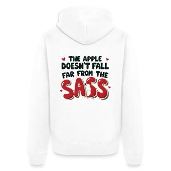 La pomme ne tombe pas loin de l’insolence - Veste à capuche bio Premium Unisexe - blanc - Dos - Thijin (182cm)