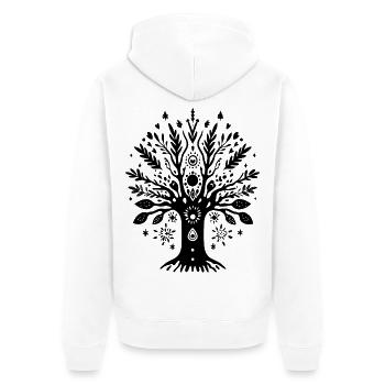 Bohemian Ethno Baum Tribal Natur Boho Geschenk - Unisex Premium Bio Zip Hoodie - Weiß - Hinten - Thijin (182cm)