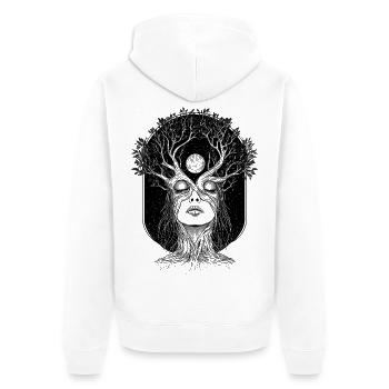 Boho Baum Frau Gaea Abstrakt Grafik Mystisch - Unisex Premium Bio Zip Hoodie - Weiß - Hinten - Thijin (182cm)