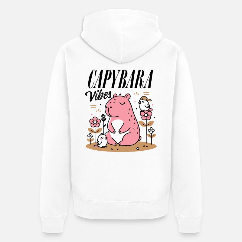 Capybara détendu avec des amis - Veste à capuche bio Premium Unisexe - blanc