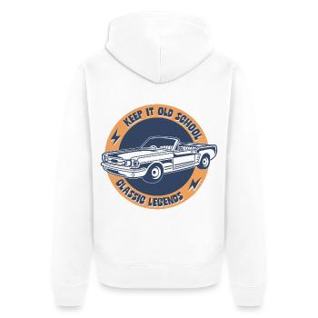 Keep It Old School - Légendes des voitures classiques - Veste à capuche bio Premium Unisexe - blanc - Dos - Thijin (182cm)