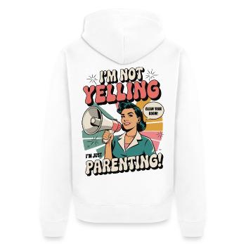 Ich schreie nicht, ich bin Elternschaft | Lustiges Mama-Shirt - Unisex Premium Bio Zip Hoodie - Weiß - Hinten - Thijin (182cm)