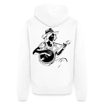 Banjospieler Zeichnung - Unisex Premium Bio Zip Hoodie - Weiß - Hinten - Thijin (182cm)