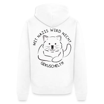 Minimalistische Katzen-Linienzeichnung Nazis raus - Unisex Premium Bio Zip Hoodie - Weiß - Hinten - Thijin (182cm)