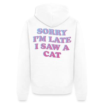 Sorry I’m Late – Katzenliebhaber Spruch - Unisex Premium Bio Zip Hoodie - Weiß - Hinten - Thijin (182cm)