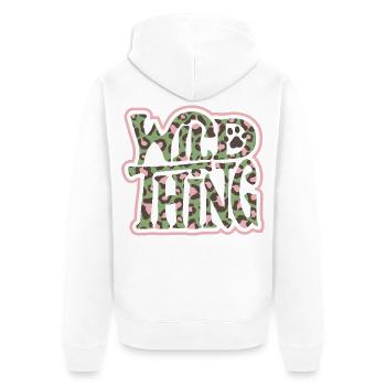 Wild Thing – Camo-Print Schriftzug - Unisex Premium Bio Zip Hoodie - Weiß - Hinten - Thijin (182cm)