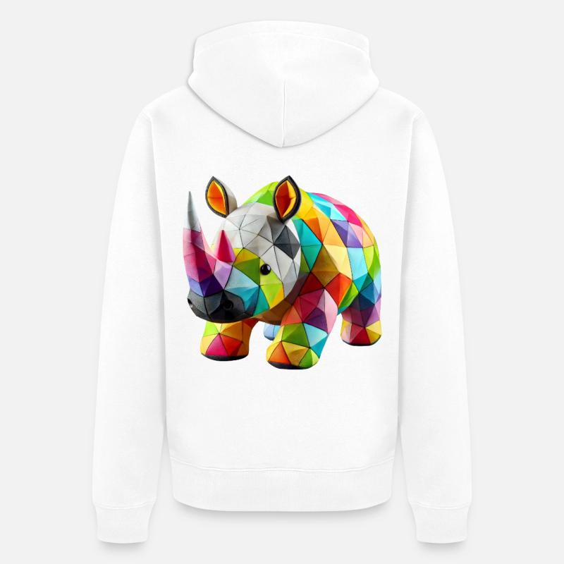 rhinocéros rhino polygones patchwork - Veste à capuche bio Premium Unisexe - blanc