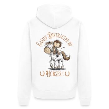 Drolliges Pferd mit Reiter Und Pferde Spruch - Unisex Premium Bio Zip Hoodie - Weiß - Hinten - Thijin (182cm)