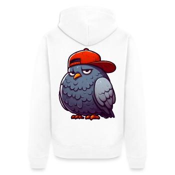 Taube Hiphop Rote Mütze - Unisex Premium Bio Zip Hoodie - Weiß - Hinten - Thijin (182cm)