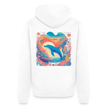 Unterwasser-Regenbogendelfin - Unisex Premium Bio Zip Hoodie - Weiß - Hinten - Thijin (182cm)