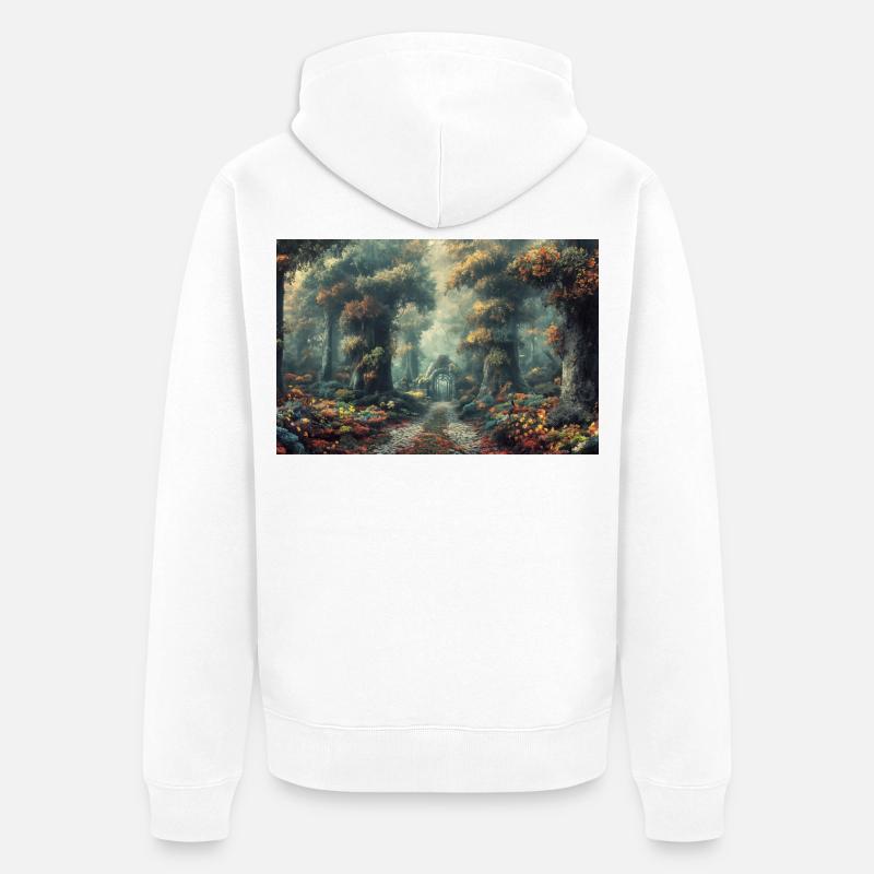 Poster Illustration Paysage de Forêt - Veste à capuche bio Premium Unisexe - blanc