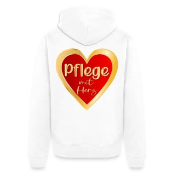 PFLEGE MIT HERZ - PFLEGEBERUFE GESUNDHEIT - Unisex Premium Bio Zip Hoodie - Weiß - Hinten - Thijin (182cm)