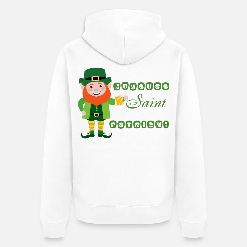 Joyeuse Saint Patrick - Leprechaun Souriant - Veste à capuche bio Premium Unisexe - blanc