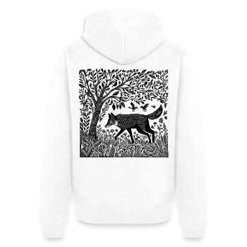 Fox Woodland Nature Wilderness Woodcut Gift - Unisex Premium Organic Zip Hoodie - white - Back - Thijin (182cm)