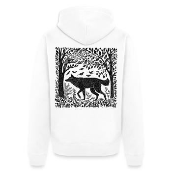 Woodcut Wolf Woodland Nature Wilderness Gift - Unisex Premium Organic Zip Hoodie - white - Back - Thijin (182cm)