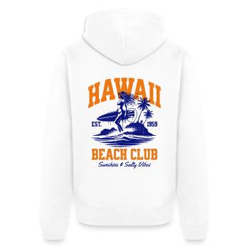 Hawaii Beach Club – Sunshine & Salty Vibes - Unisex Premium Bio Zip Hoodie - Weiß - Hinten - Thijin (182cm)