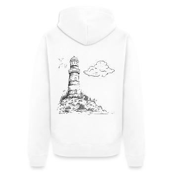 Leuchtturm Sketch Meer Urlaub - Unisex Premium Bio Zip Hoodie - Weiß - Hinten - Thijin (182cm)