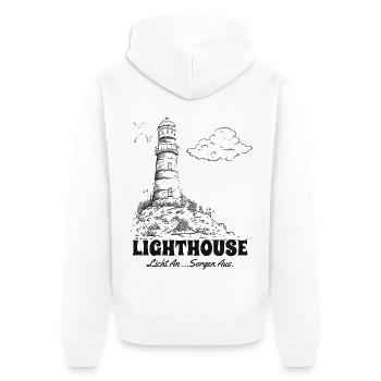 Leuchtturm Sketch Meer Urlaub Spruch - Unisex Premium Bio Zip Hoodie - Weiß - Hinten - Thijin (182cm)