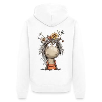 Horse With Wildflowers Cartoon Rider - Unisex Premium Organic Zip Hoodie - white - Back - Thijin (182cm)