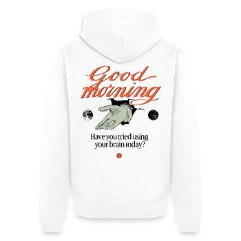 Good Morning – Main de gentleman vintage - Veste à capuche bio Premium Unisexe - blanc - Dos - Thijin (182cm)