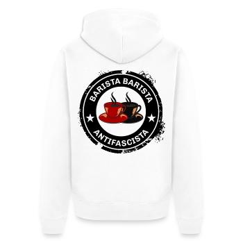 Barista Antifascista – Café avec attitude - Veste à capuche bio Premium Unisexe - blanc - Dos - Thijin (182cm)