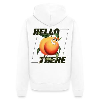 Peach Retro – Hello There Statement - Unisex Premium Organic Zip Hoodie - white - Back - Thijin (182cm)