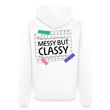 Messy but Classy – Eltern-Lifestyle Statement - Unisex Premium Bio Zip Hoodie - Weiß - Hinten - Thijin (182cm)