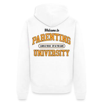 Parenting University College Style - Unisex Premium Bio Zip Hoodie - Weiß - Hinten - Thijin (182cm)