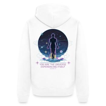 Himmlisches Wesen | Alan Watts Zitat Design - Unisex Premium Bio Zip Hoodie - Weiß - Hinten - Thijin (182cm)