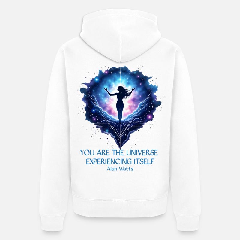 Femme Mystique | Alan Watts Citation Conception - Veste à capuche bio Premium Unisexe - blanc