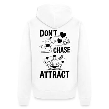 Nicht jagen, sondern anziehen | Meditatives Zitat - Unisex Premium Bio Zip Hoodie - Weiß - Hinten - Thijin (182cm)