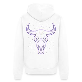 Earth Symbol Bull Skull | Mystic Minimal Art - Unisex Premium Organic Zip Hoodie - white - Back - Thijin (182cm)