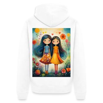 Lächelnde Mädchen mit Blumendekor - Unisex Premium Bio Zip Hoodie - Weiß - Hinten - Thijin (182cm)