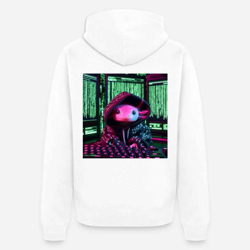 Cyber axolotl en code numérique - Veste à capuche bio Premium Unisexe - blanc