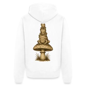 Frosch-Totem auf Pilzstapel - Unisex Premium Bio Zip Hoodie - Weiß - Hinten - Thijin (182cm)