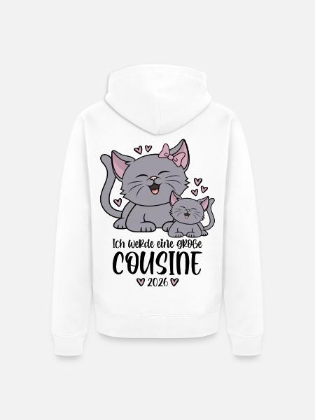 Große Cousine 2026 Kätzchen Katze Katzen Kinder - Unisex Premium Bio Zip Hoodie - Weiß