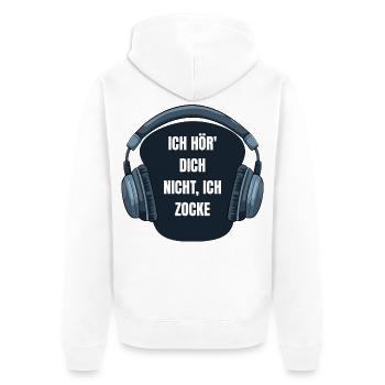 Gaming Ich hör dich nicht ich zocke Spruch - Unisex Premium Bio Zip Hoodie - Weiß - Hinten - Thijin (182cm)