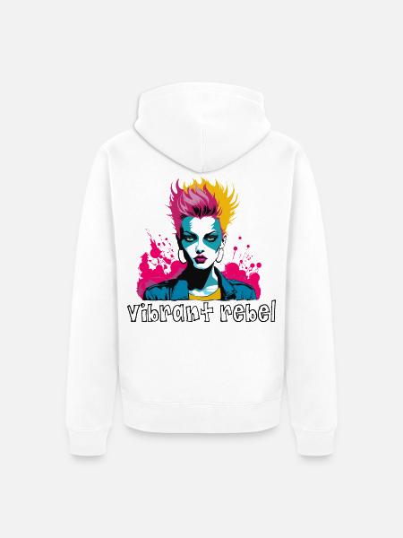 Vibrant Rebel - Explosives Pop-Art-Porträt - Unisex Premium Bio Zip Hoodie - Weiß