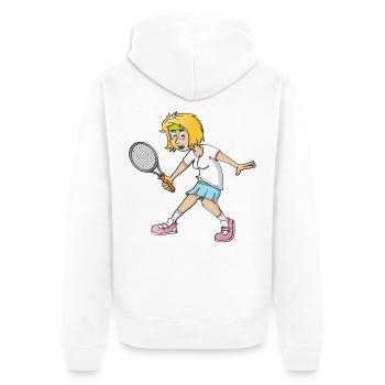 Image joyeuse d’un joueur de tennis - Veste à capuche bio Premium Unisexe - blanc - Dos - Thijin (182cm)