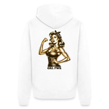 Strong Woman GRL PWR Rockabilly Gold Gift - Unisex Premium Organic Zip Hoodie - white - Back - Thijin (182cm)