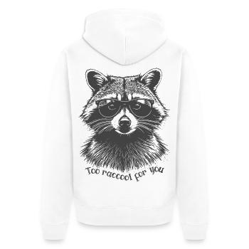 Too raccool for you - Lustiger Waschbär mit Brille - Unisex Premium Bio Zip Hoodie - Weiß - Hinten - Thijin (182cm)