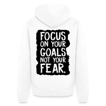 Konzentriere dich auf deine Ziele, nicht auf deine Angst - Unisex Premium Bio Zip Hoodie - Weiß - Hinten - Thijin (182cm)