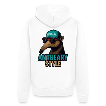 Antbeary Style Aardvark Cartoon - Unisex Premium Organic Zip Hoodie - white - Back - Thijin (182cm)