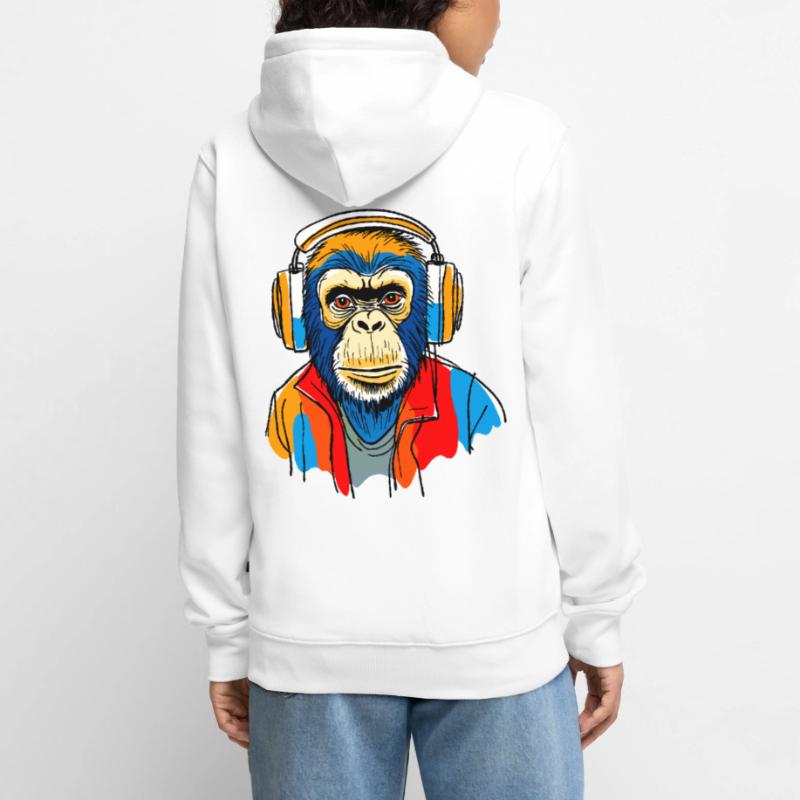 Affe mit Kopfhörern Unisex Premium Bio Zip Hoodie