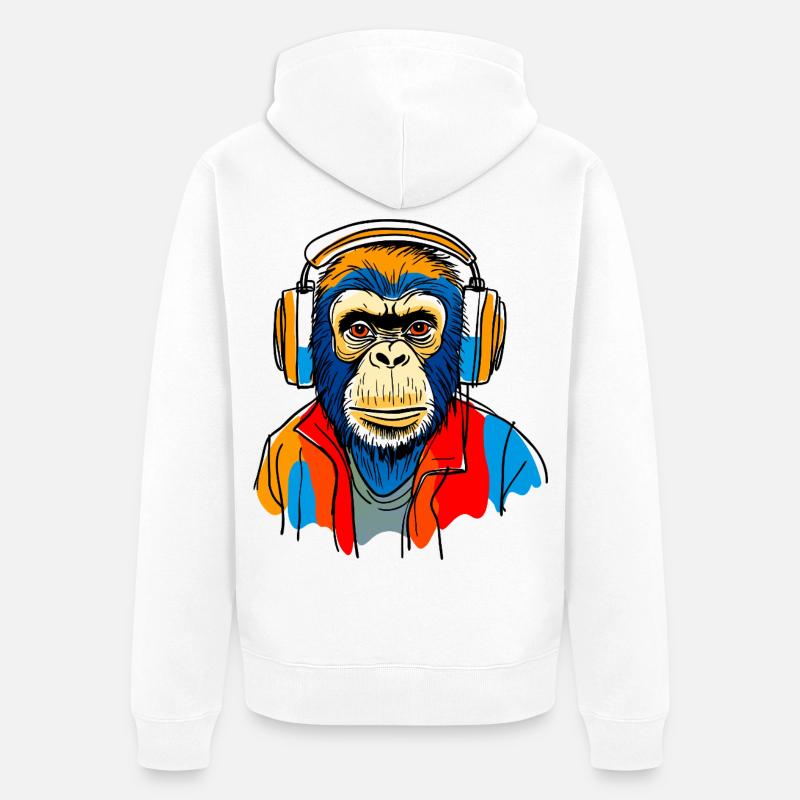 Affe mit Kopfhörern - Unisex Premium Bio Zip Hoodie - Weiß
