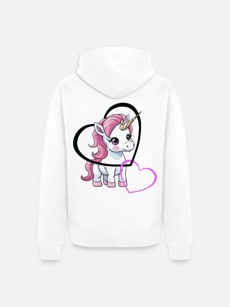 Einhorn Herz Herzen Valentin - Unisex Premium Bio Zip Hoodie - Weiß
